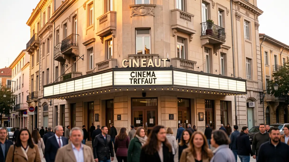 Cinema Truffaut de Girona il·luminat al vespre.
