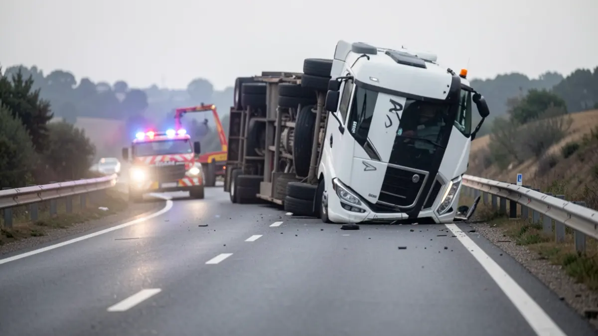 Carretera cortada por un camión volcado en la N-240 en Lleida.
