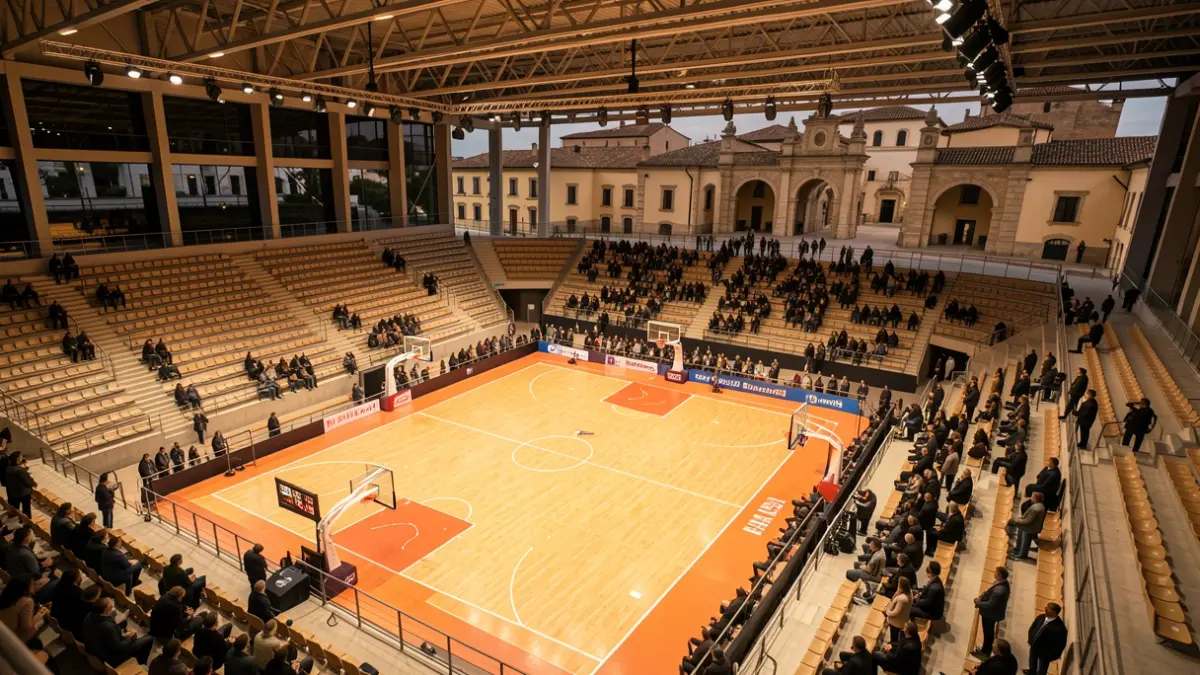 Aerial view of the Palau d’Esports Catalunya in Tarragona during the Lliga Catalana ACB.