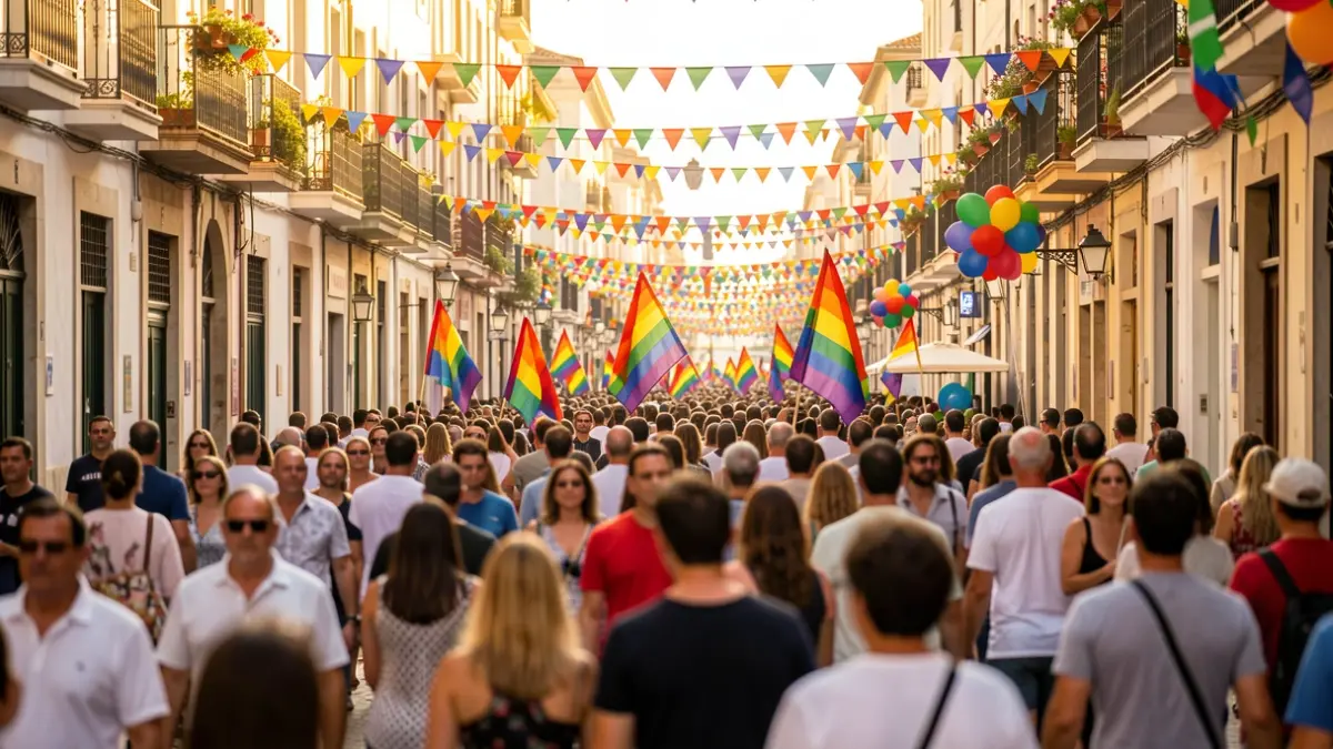 Imagen genérica de una fiesta del Orgullo con pancartas y gente celebrando.