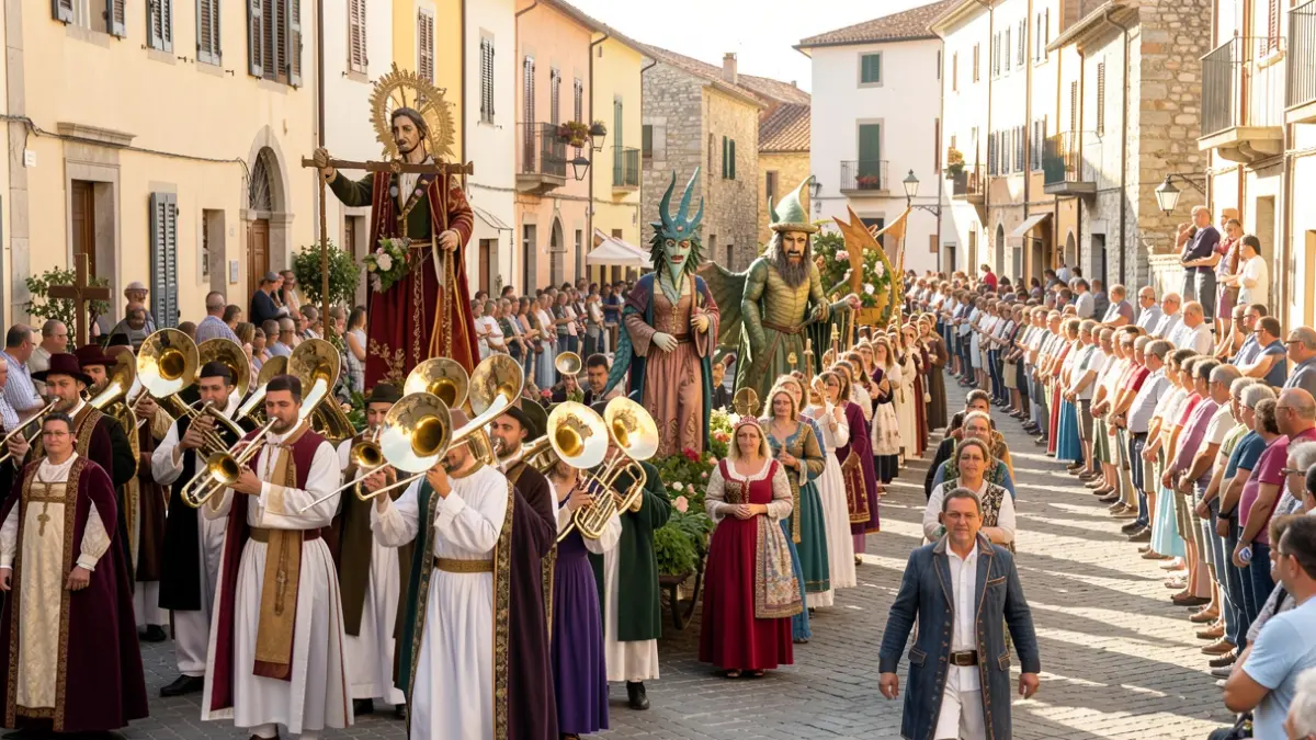 Imagen genérica de una procesión de Corpus con elementos folclóricos.