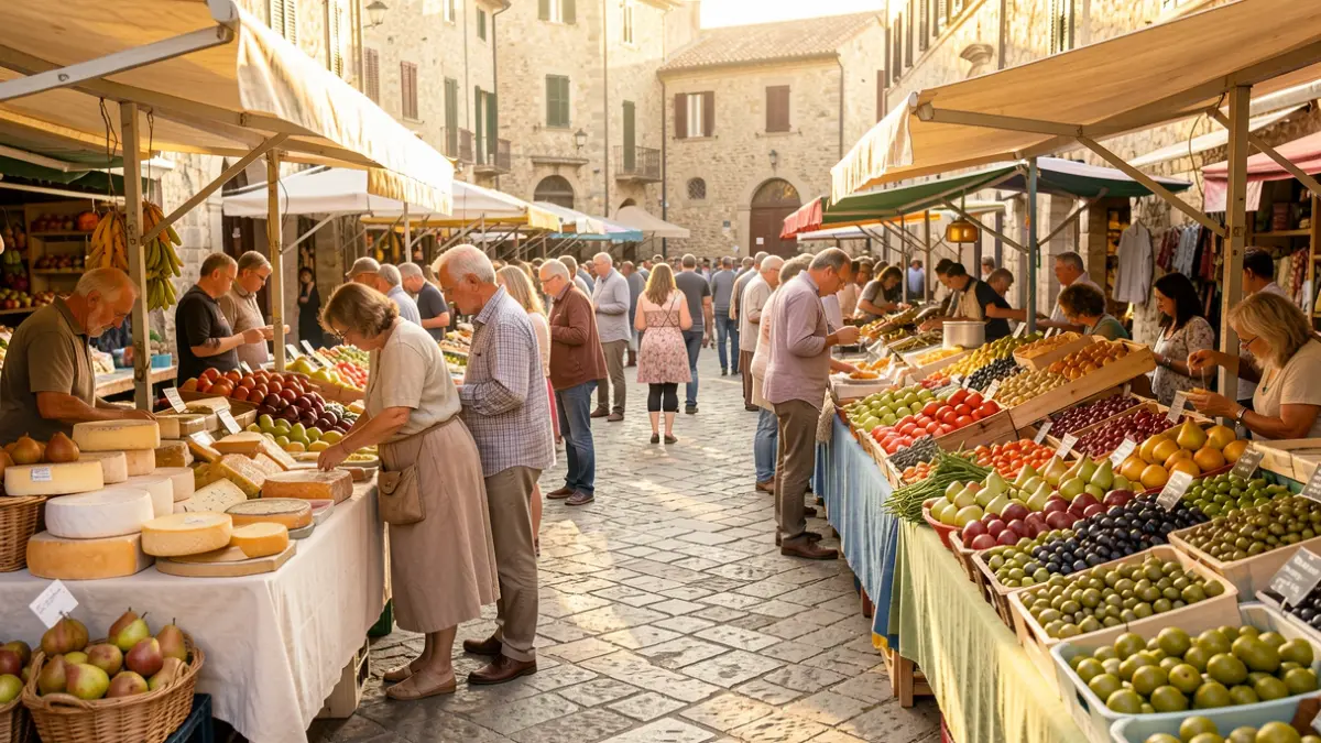 Imagen genérica de un mercado gastronómico al aire libre con productos locales.