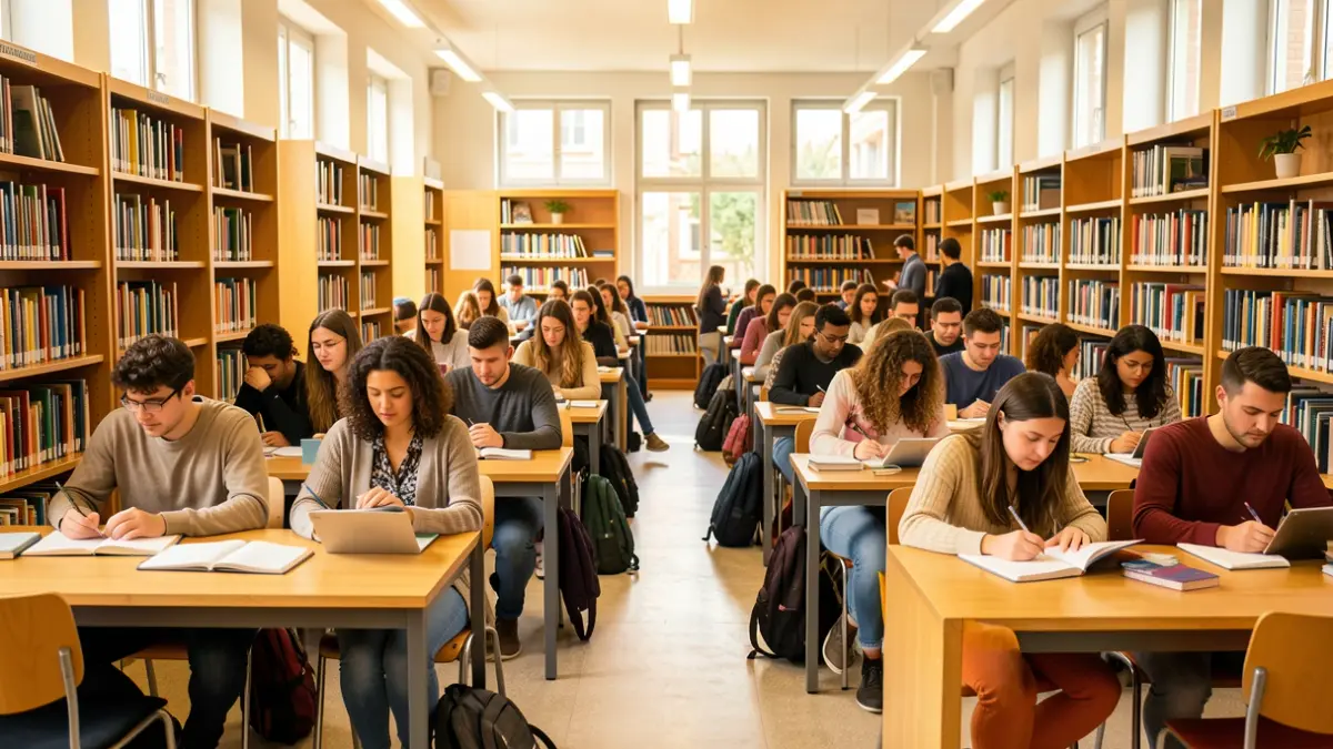 Joves estudiants a la biblioteca d'una universitat catalana.