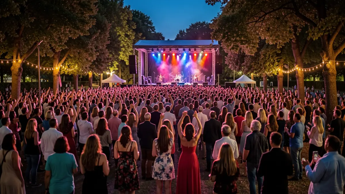 Generic image of an outdoor concert with a dancing crowd.
