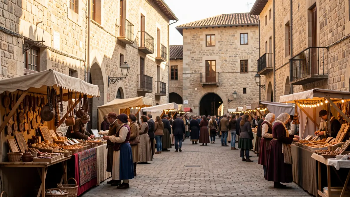 Generic image of a medieval festival in a historic Catalan square.