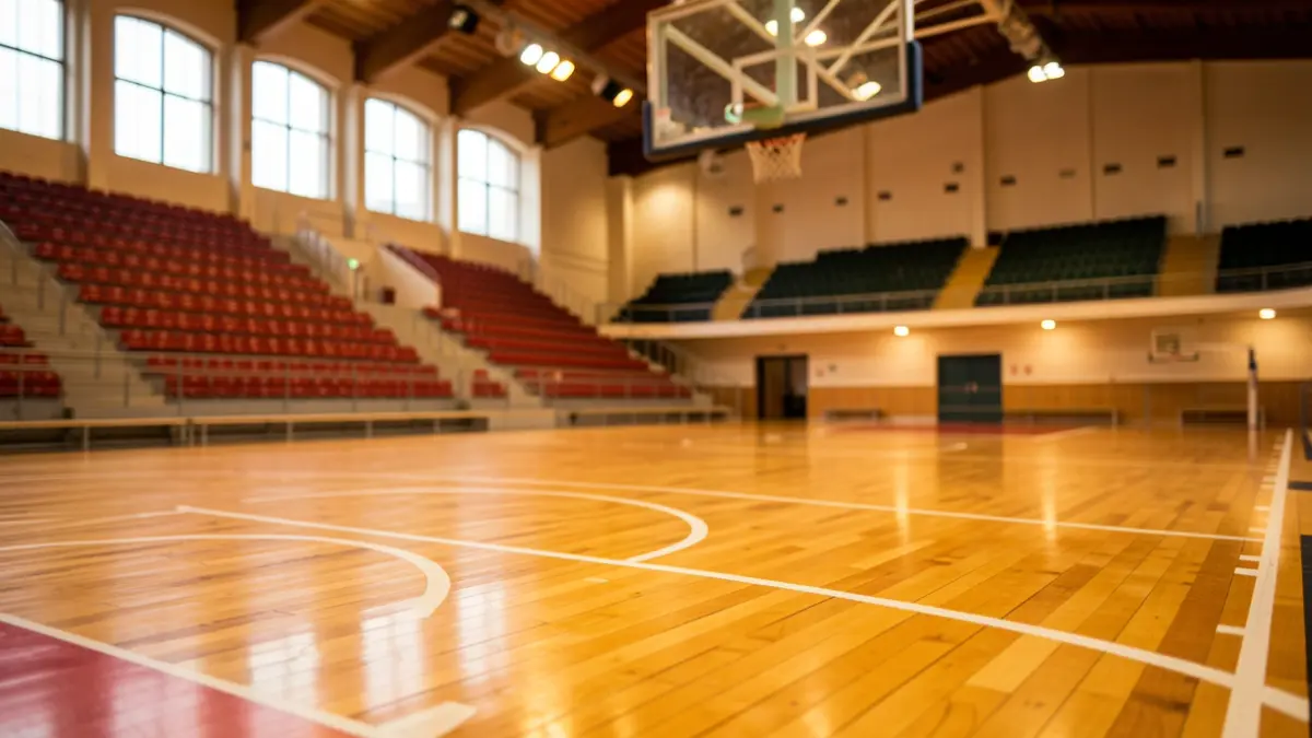 Generic image of an indoor basketball court.