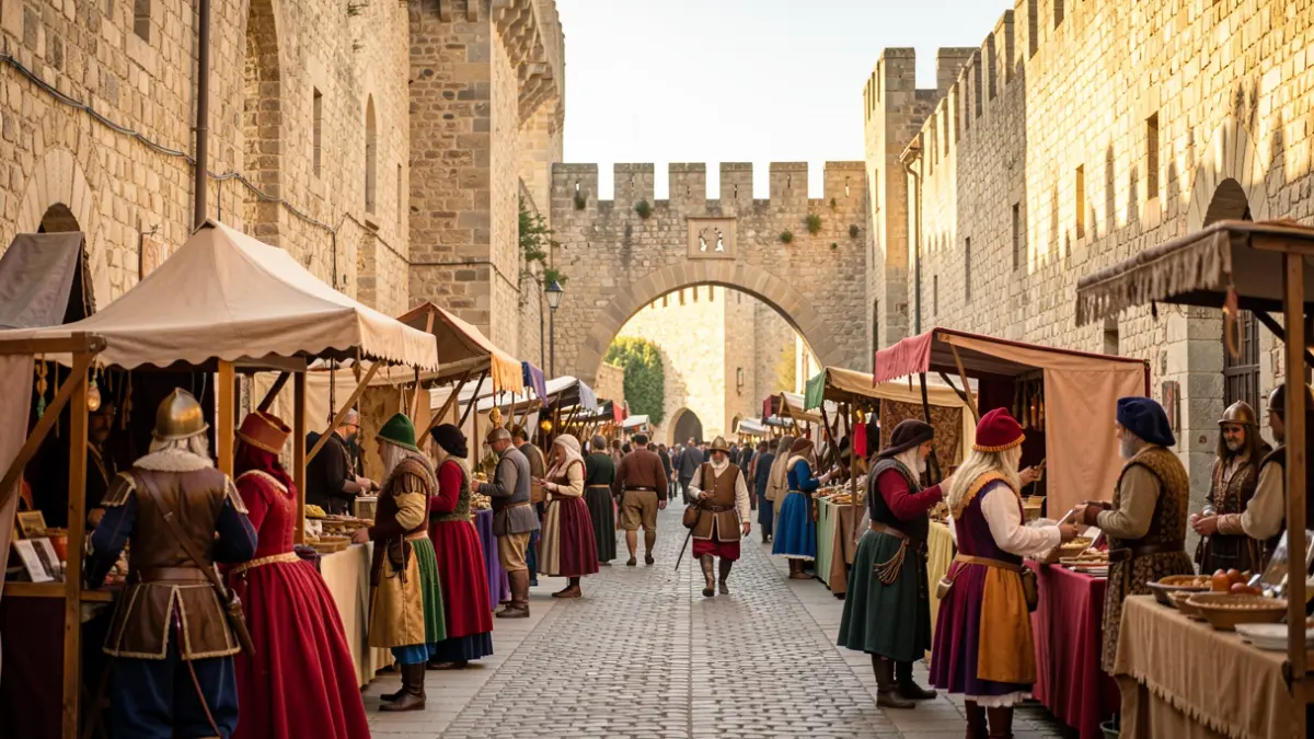 Imatge genèrica d'una festa medieval a Tortosa amb actuacions i arquitectura històrica.