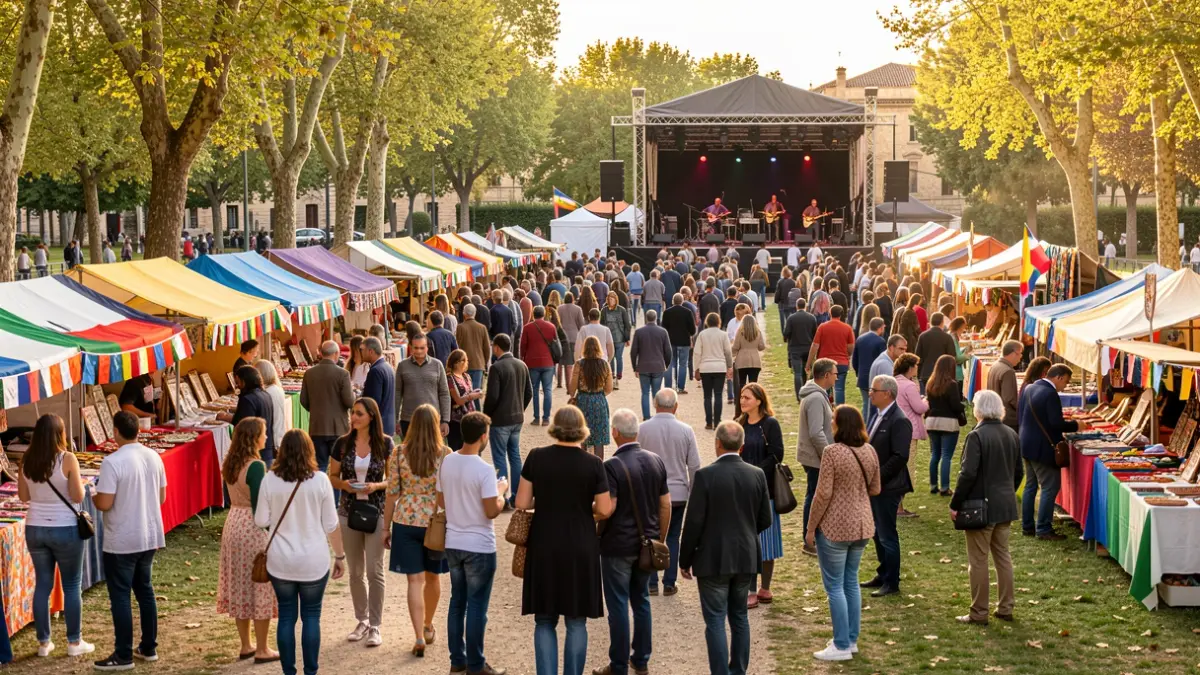 Imagen genérica de una feria intercultural con diversas culturas representadas.