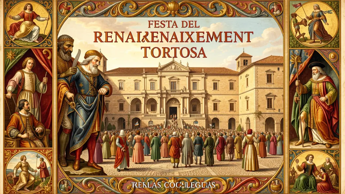 Cartell de la 29a Festa del Renaixement de Tortosa, amb gegants i elements artístics renaixentistes.