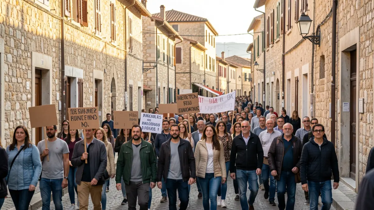 Manifestación de trabajadores de Guala d'Olèrdola por las calles de Vilafranca.