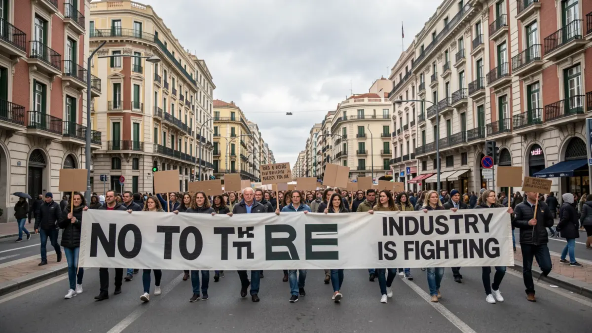 Manifestación de trabajadores en Barcelona contra el ERE de Nissan.