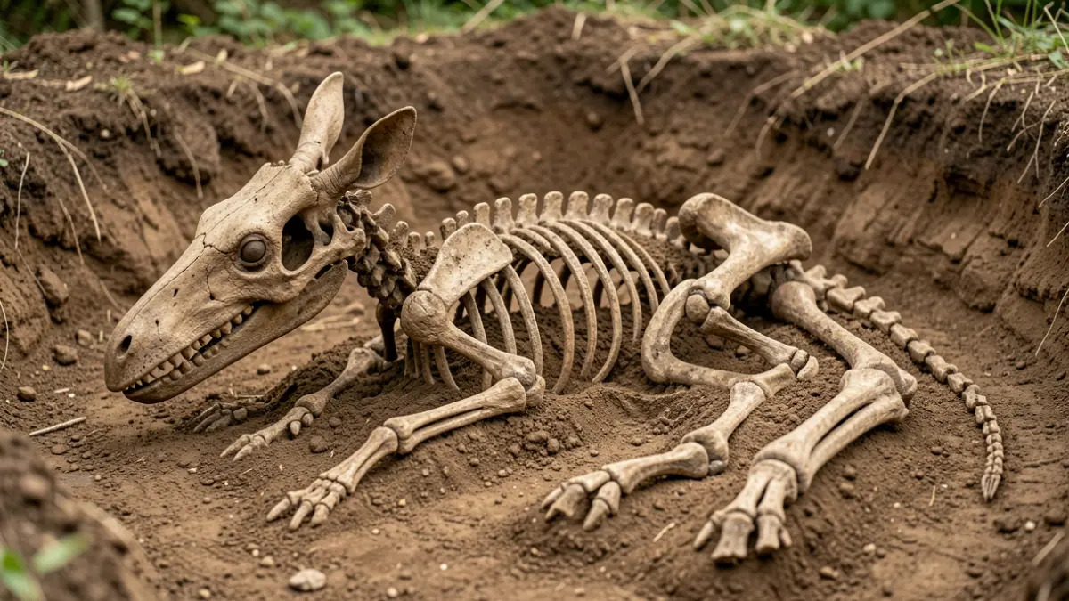 Esquelet fòssil d'una cria de tapir trobat en una excavació paleontològica.