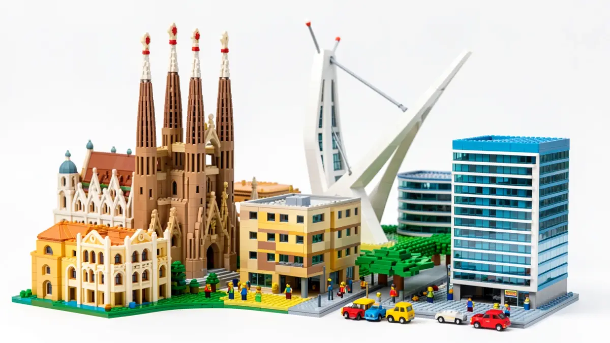 Proposta d'edificis icònics de Barcelona construïts amb peces de Lego.