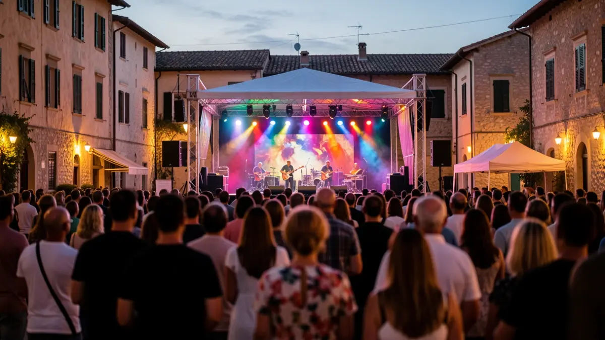Generic image of an outdoor music festival at dusk.