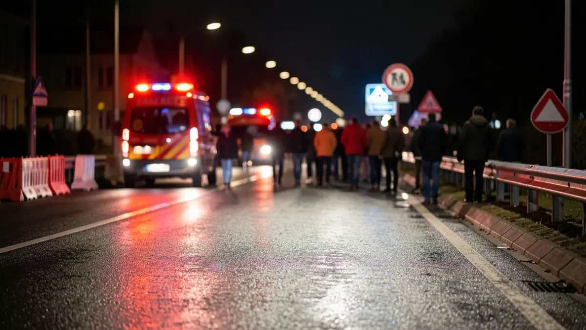 Imagen genérica de luces de emergencia en una carretera por la noche.