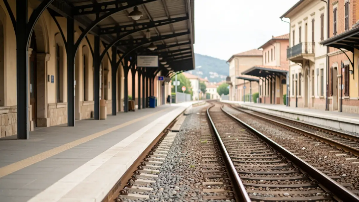 Imatge genèrica d'una andana de tren buida amb les vies perdent-se a la distància.