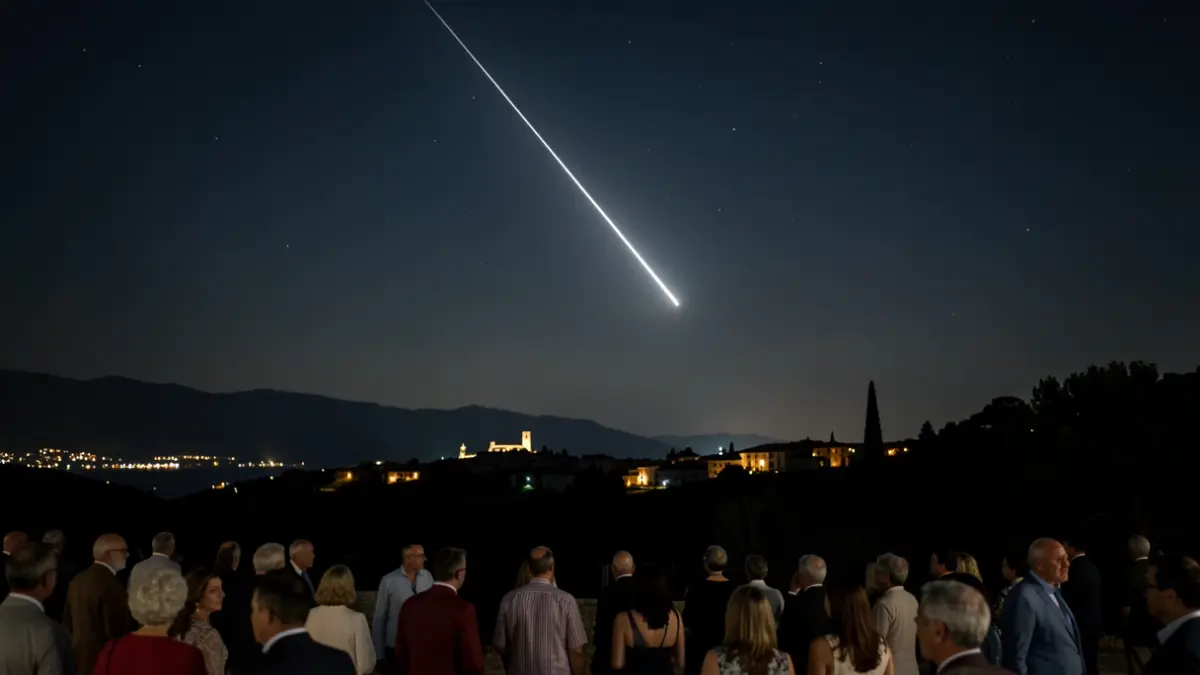 Imatge genèrica d'un meteor creuant el cel nocturn sobre un paisatge.