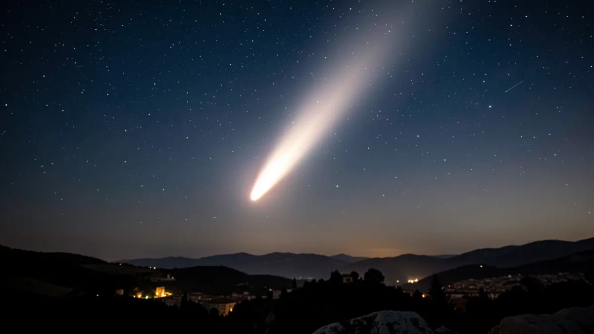 Generic image of a luminous phenomenon in the night sky over a landscape.