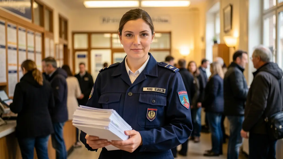 Trabajador de Correos con una pila de cartas.