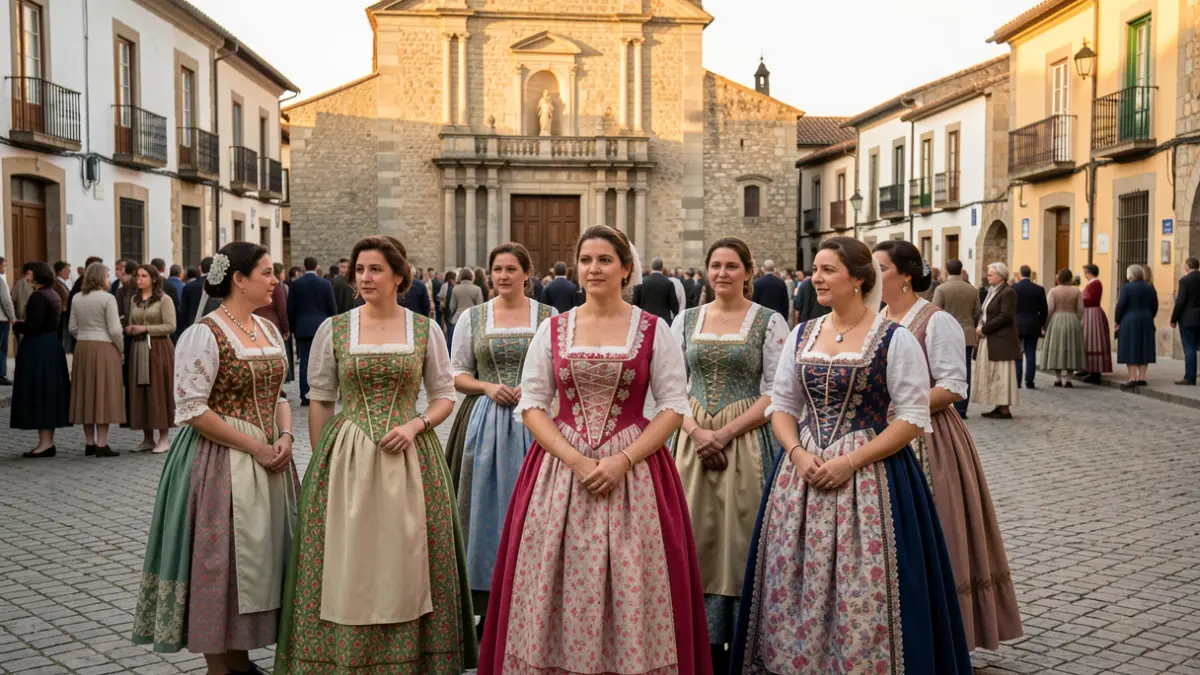 Generic image of women in traditional Catalan dresses.