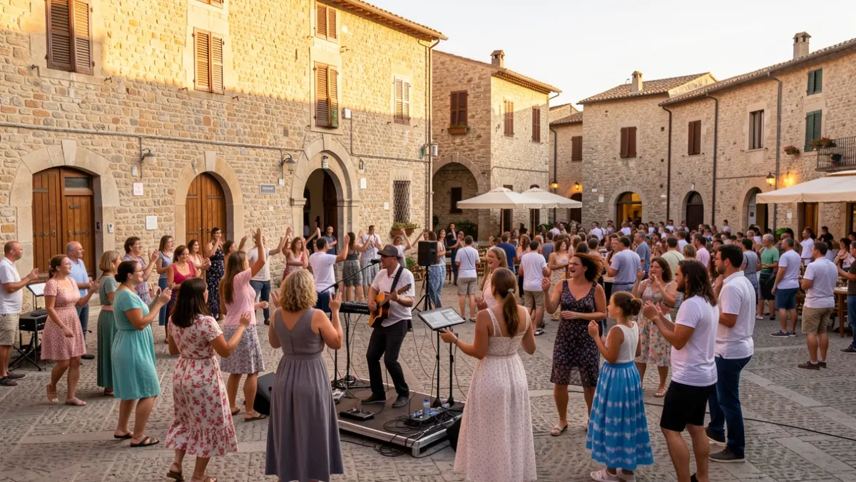 Imatge genèrica d'un concert cultural a l'aire lliure en una plaça de poble mediterrani.