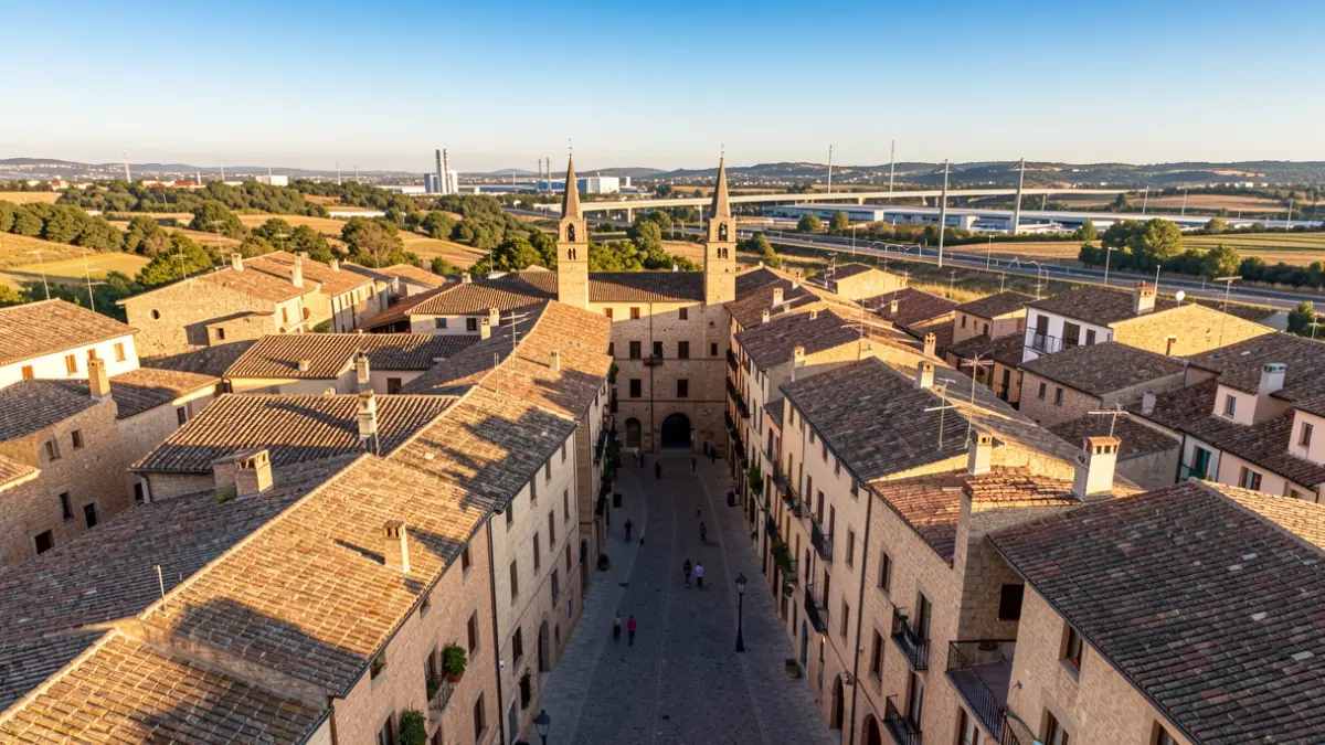 Vista aèria del centre històric de Valls amb carrers antics i edificis.