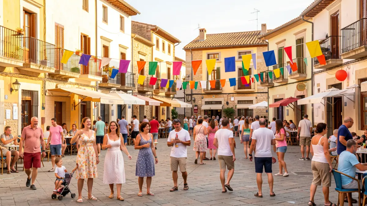 Generic image of summer activities in a Catalan town square.