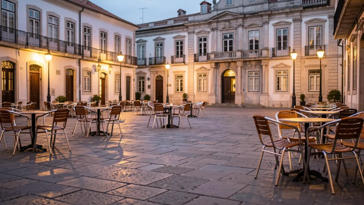 Imatge genèrica d'una plaça pública a Girona al capvespre.