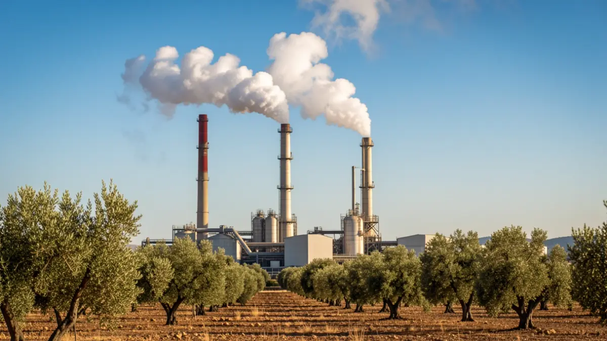 Imatge genèrica d'una planta química industrial amb xemeneies.