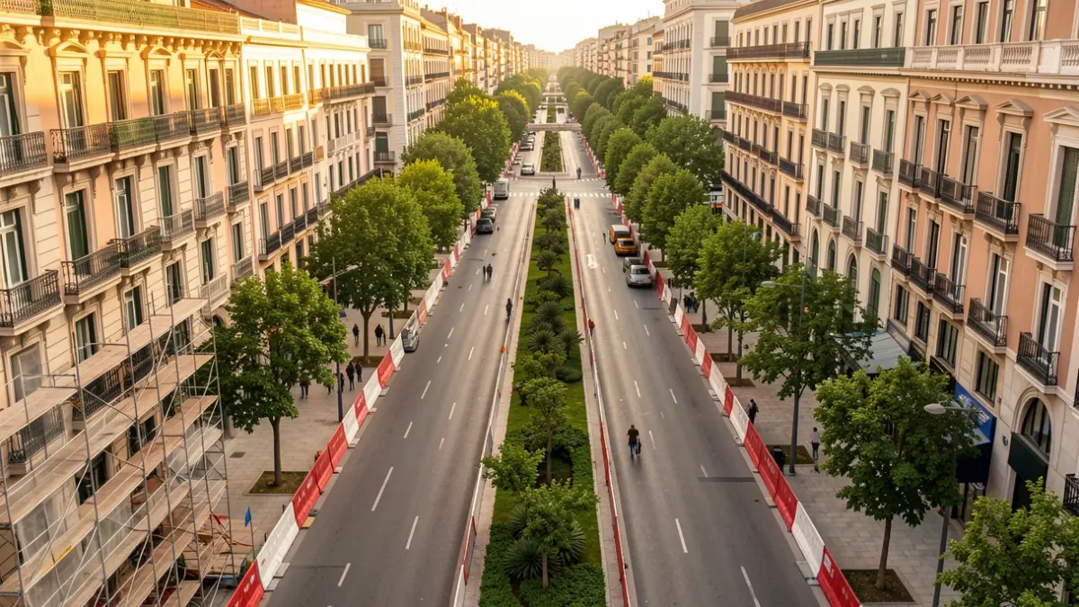 Imatge genèrica d'obres de reforma en una avinguda de Barcelona.