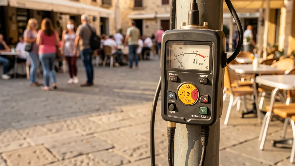 Imagen genérica de un sonómetro instalado en una plaza pública.