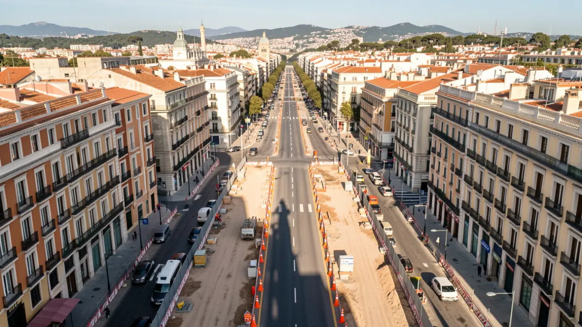 Imatge genèrica d'obres en una avinguda urbana de Barcelona.
