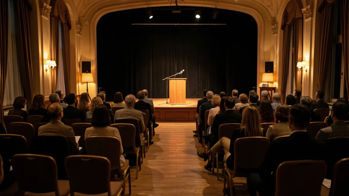 Imatge genèrica d'una sala d'actes abans d'un esdeveniment.
