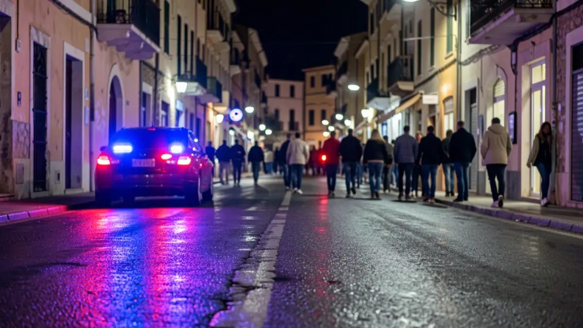 Generic image of emergency lights reflecting on wet asphalt at night.