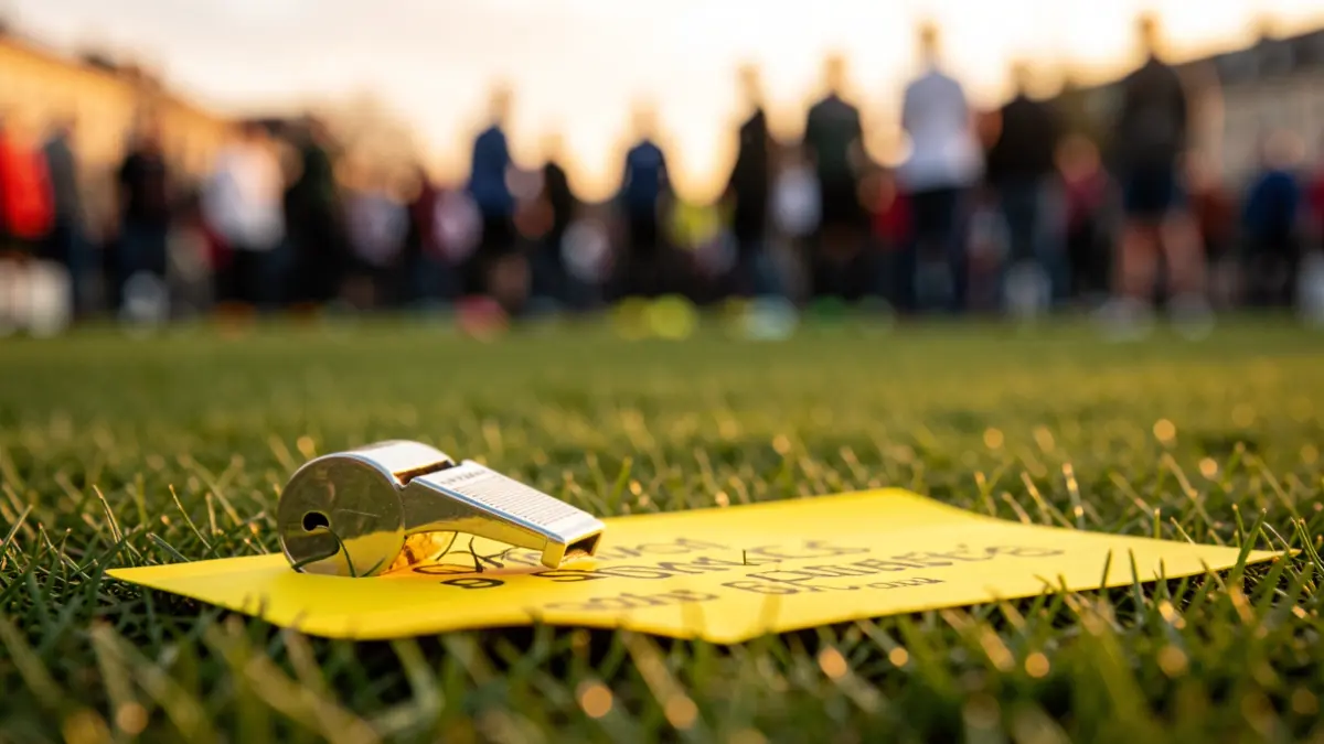 Generic image of a referee's whistle and a yellow card on grass.