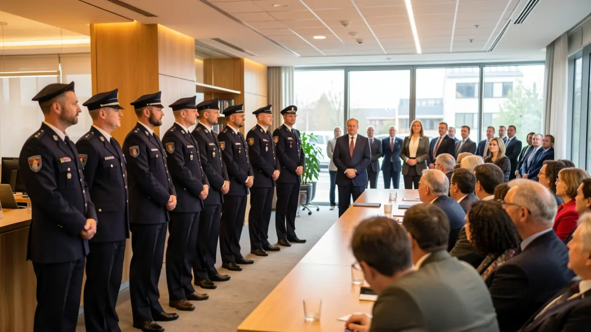 Agents de la Policia Nacional rebent la benvinguda a Lleida.