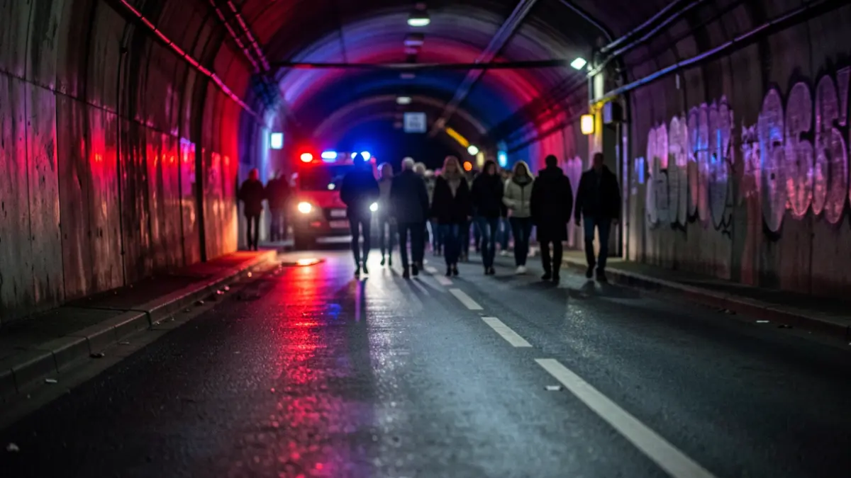 Imatge genèrica de llums d'emergència en un túnel mullat.