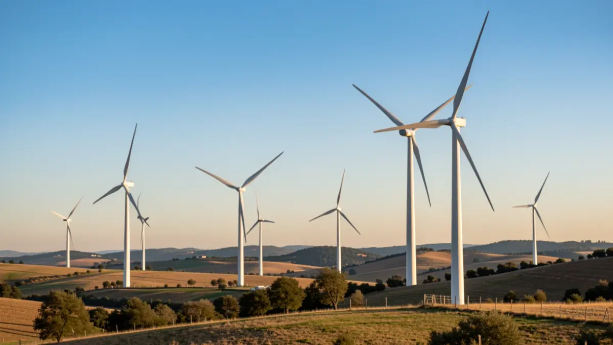 Imagen genérica de molinos eólicos modernos en un paisaje rural catalán.