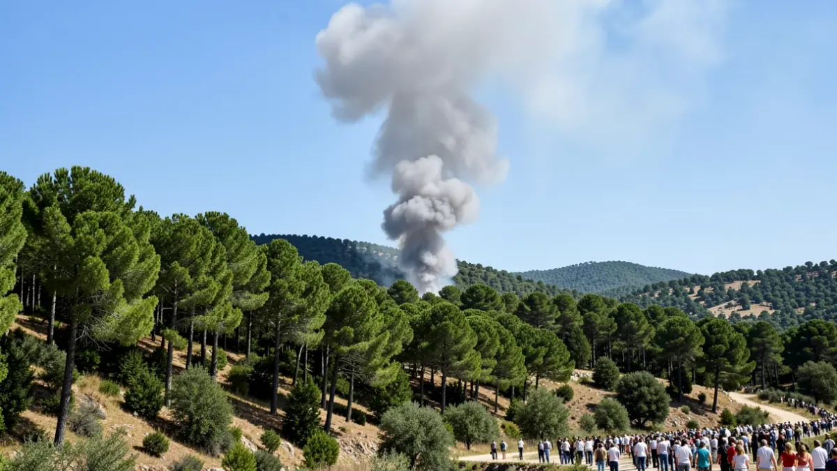Imagen genérica de una columna de humo sobre un bosque mediterráneo.