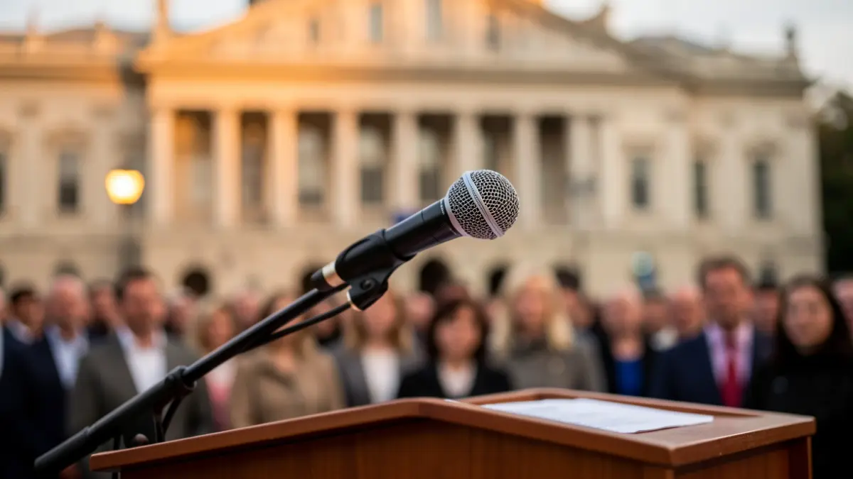 Generic image of a microphone on a podium.