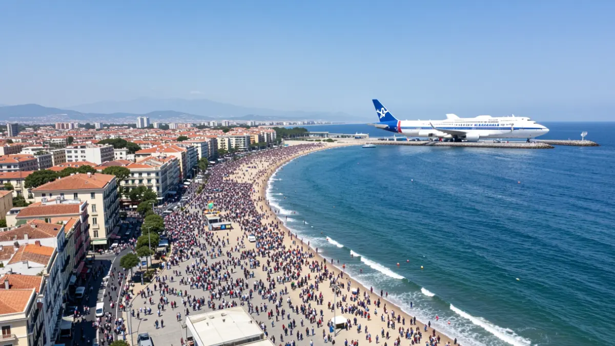 Vista aèria de la costa de Barcelona amb l'aeroport de Josep Tarradellas Barcelona-El Prat a la distància.
