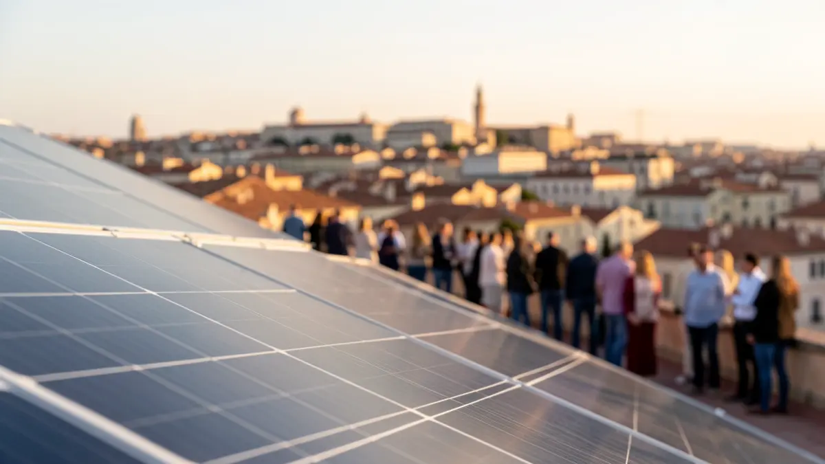 Imatge genèrica de panells solars en una coberta urbana.