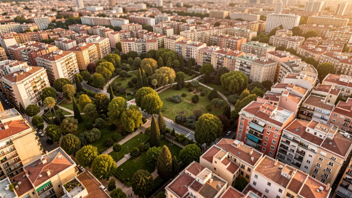 Aerial view of the Vilapicina i la Torre Llobeta neighborhood in Barcelona with urban planning modifications.