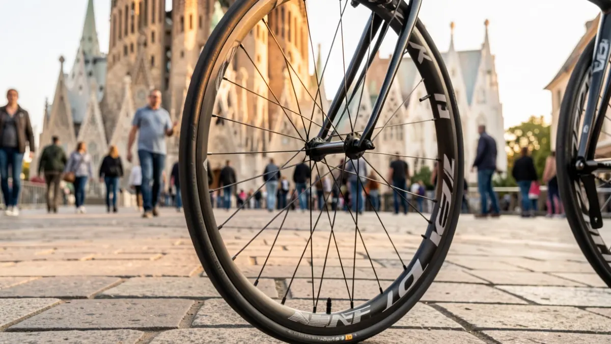 Aficionats al ciclisme esperant el pas del Tour de França prop de la Sagrada Família.