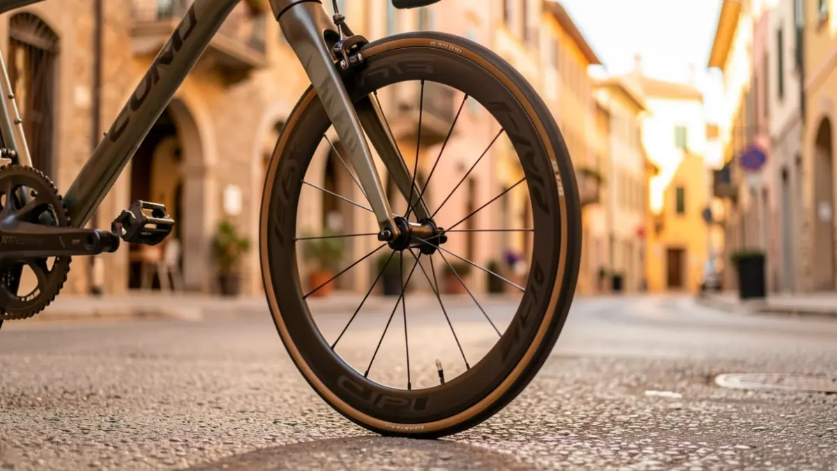 Generic image of a racing bicycle on the asphalt.