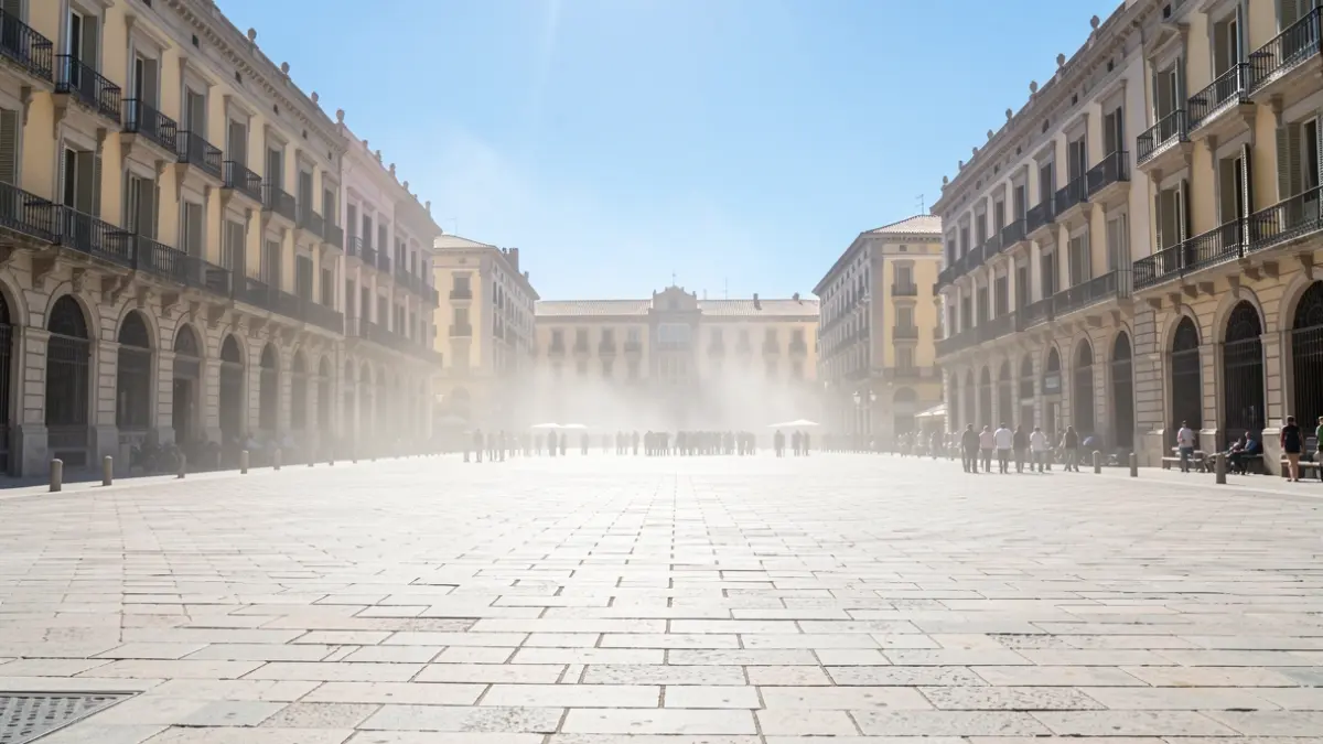 Imagen genérica de una plaza urbana bajo un fuerte calor veraniego.