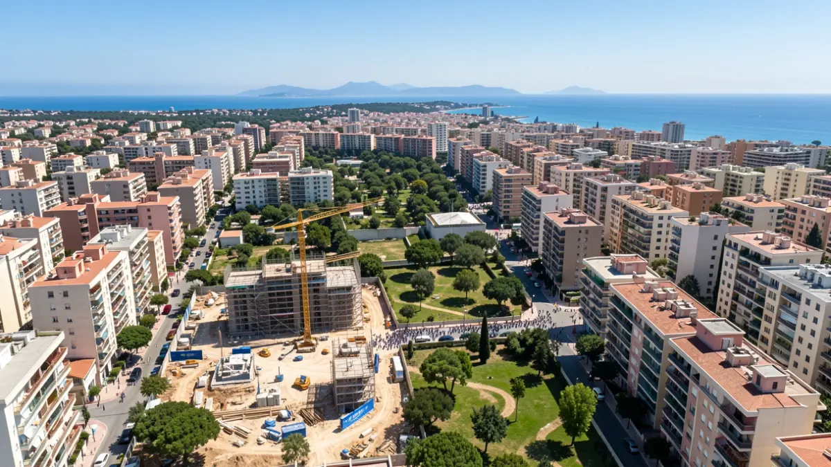 Vista aèria del barri de Ciutat Meridiana a Barcelona amb obres de millora urbana.