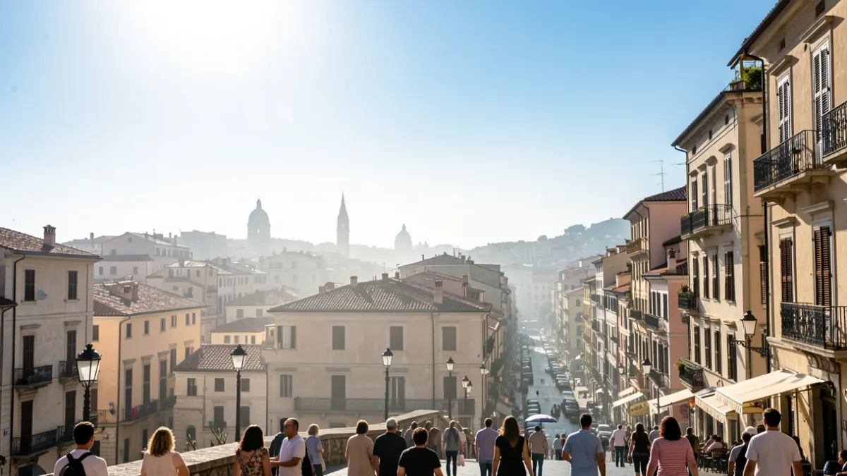 Imatge genèrica de sol intens i cel blau sobre una ciutat mediterrània.