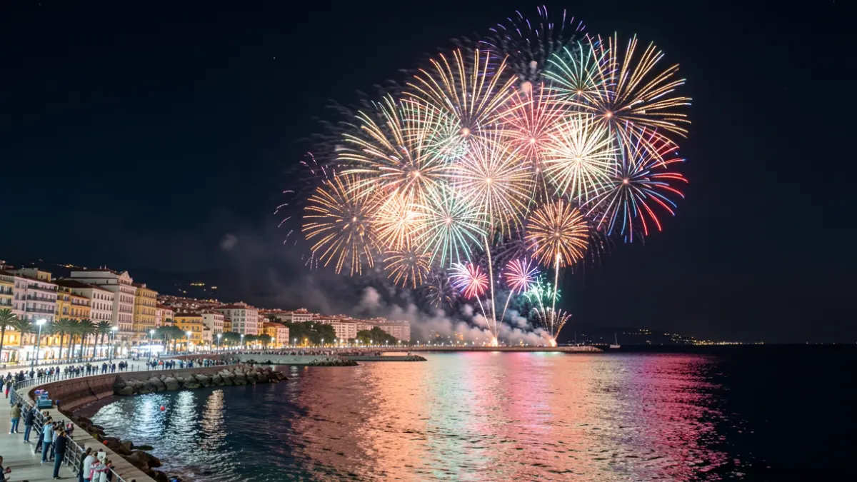 Fireworks display over the sea in Blanes.