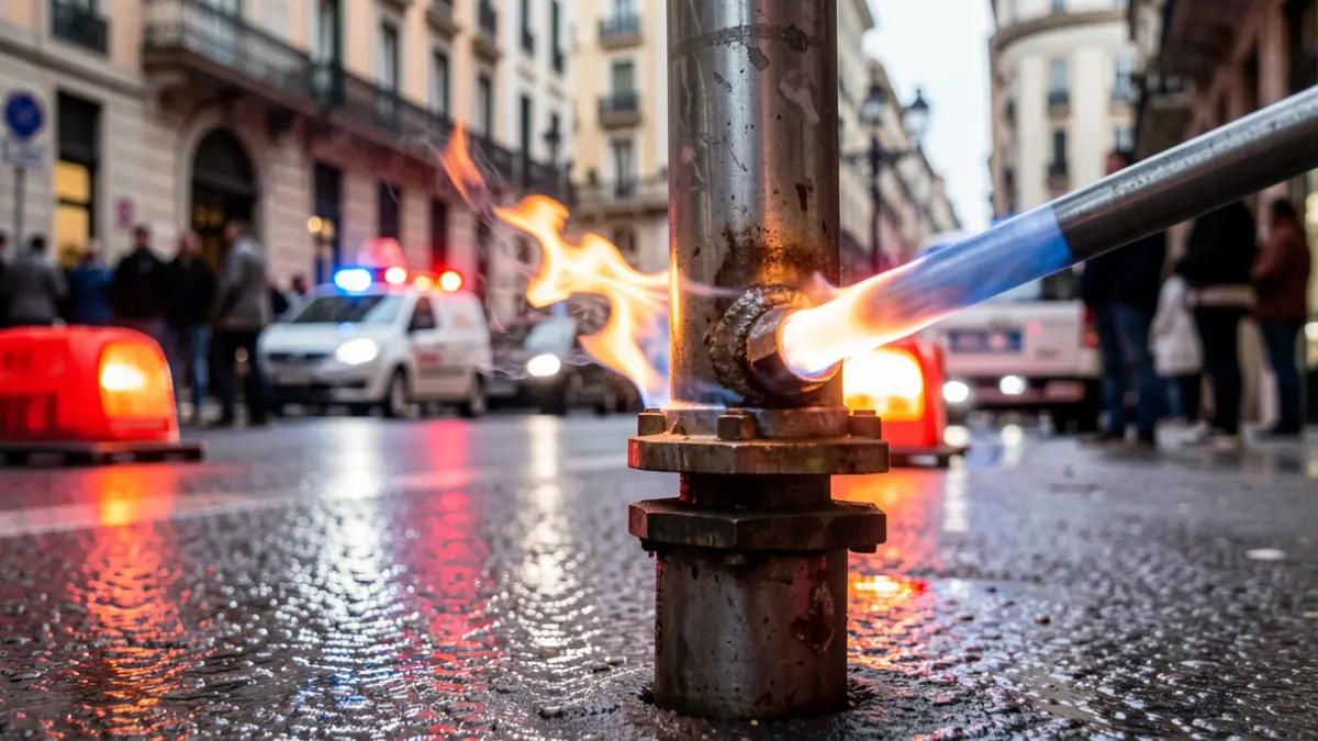 Generic image of a controlled gas leak with emergency lights.
